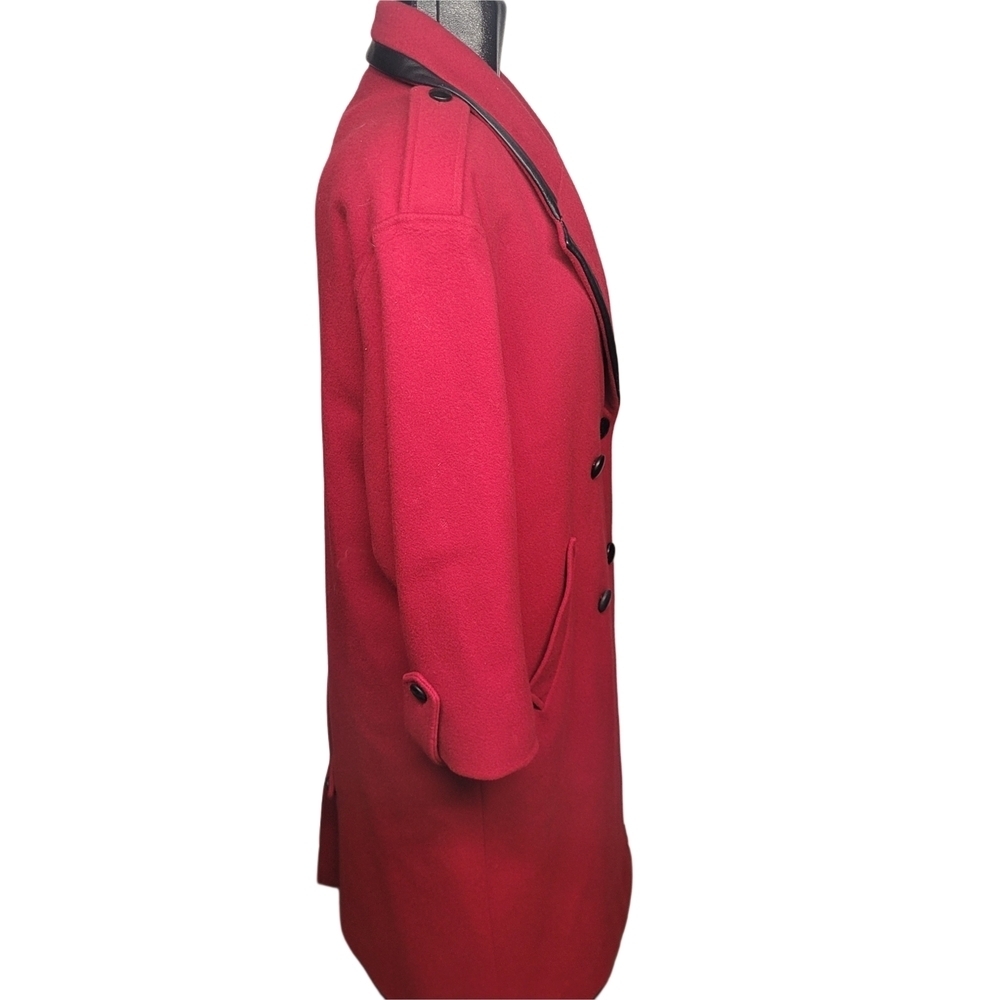 Vintage Red 100% Wool Double-Breasted Maxi Over Coat with Black Trim 6 - Picture 6 of 10